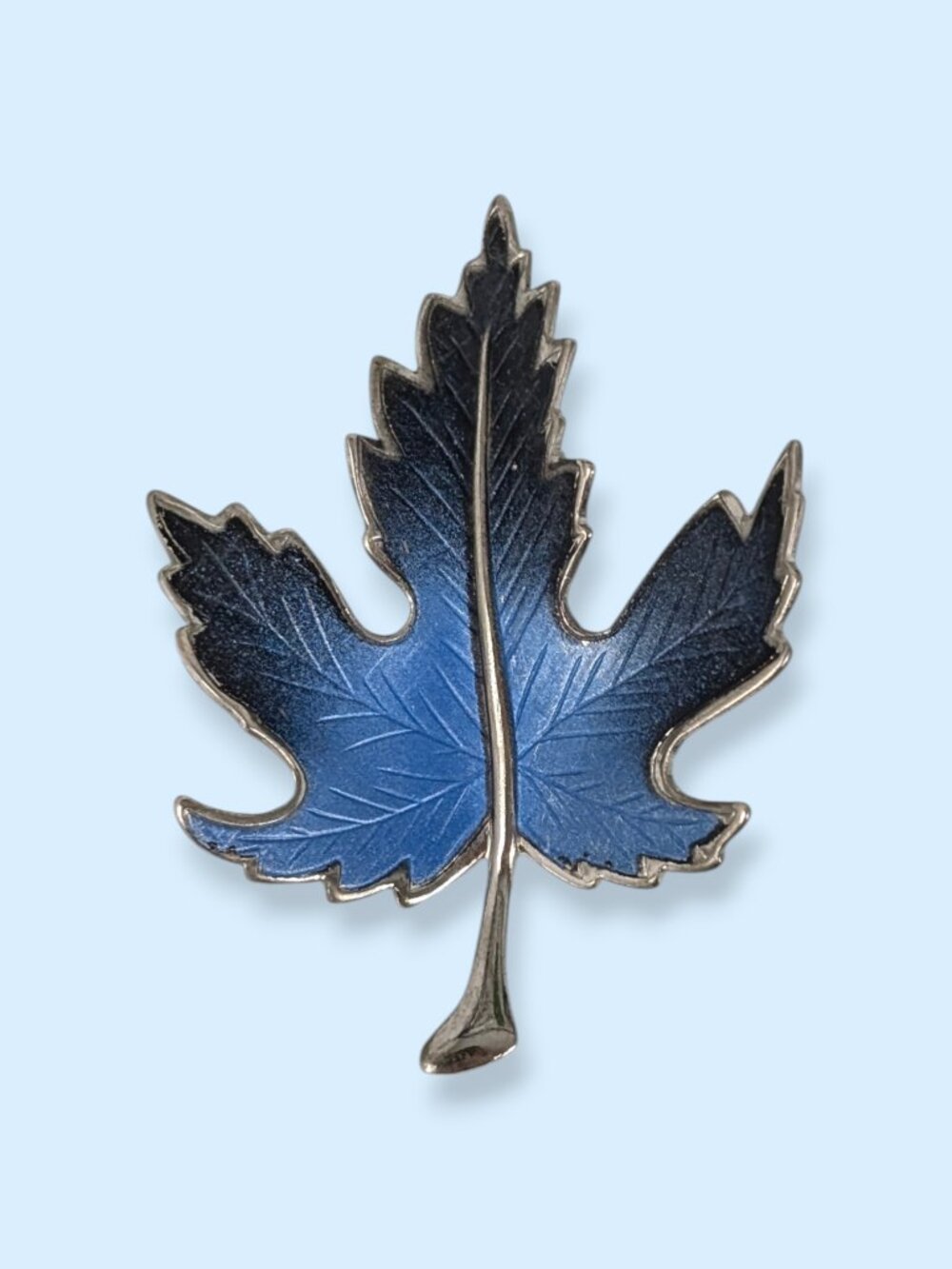 Vintage Blue Ombre Enamel Maple Leaf Brooch